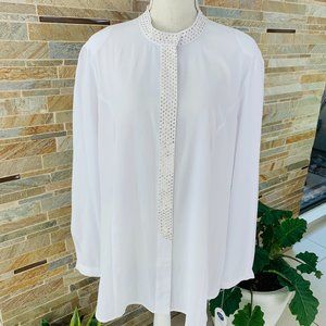 DIANE GILMAN WHITE SHEER SHIRT GOLD ACCT SZ XL NWT